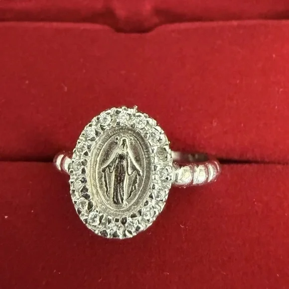 Sterling Silver 925 Ring Religious Miraculous Medal Made In Italy Adjustable NEW - Picture 4 of 10